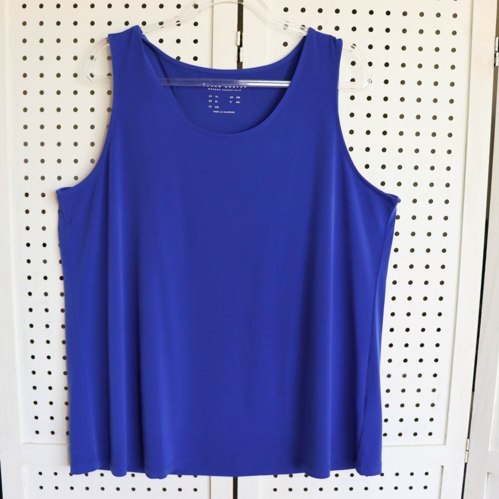 Susan Graver Modern Essentials SIZE 1X Liquid Knit Tank Top Blue A366913